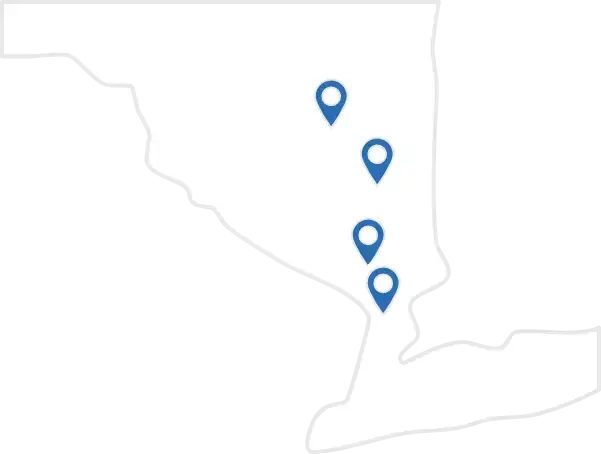 Illustrated map of the Pulse-MD Urgent Care Locations